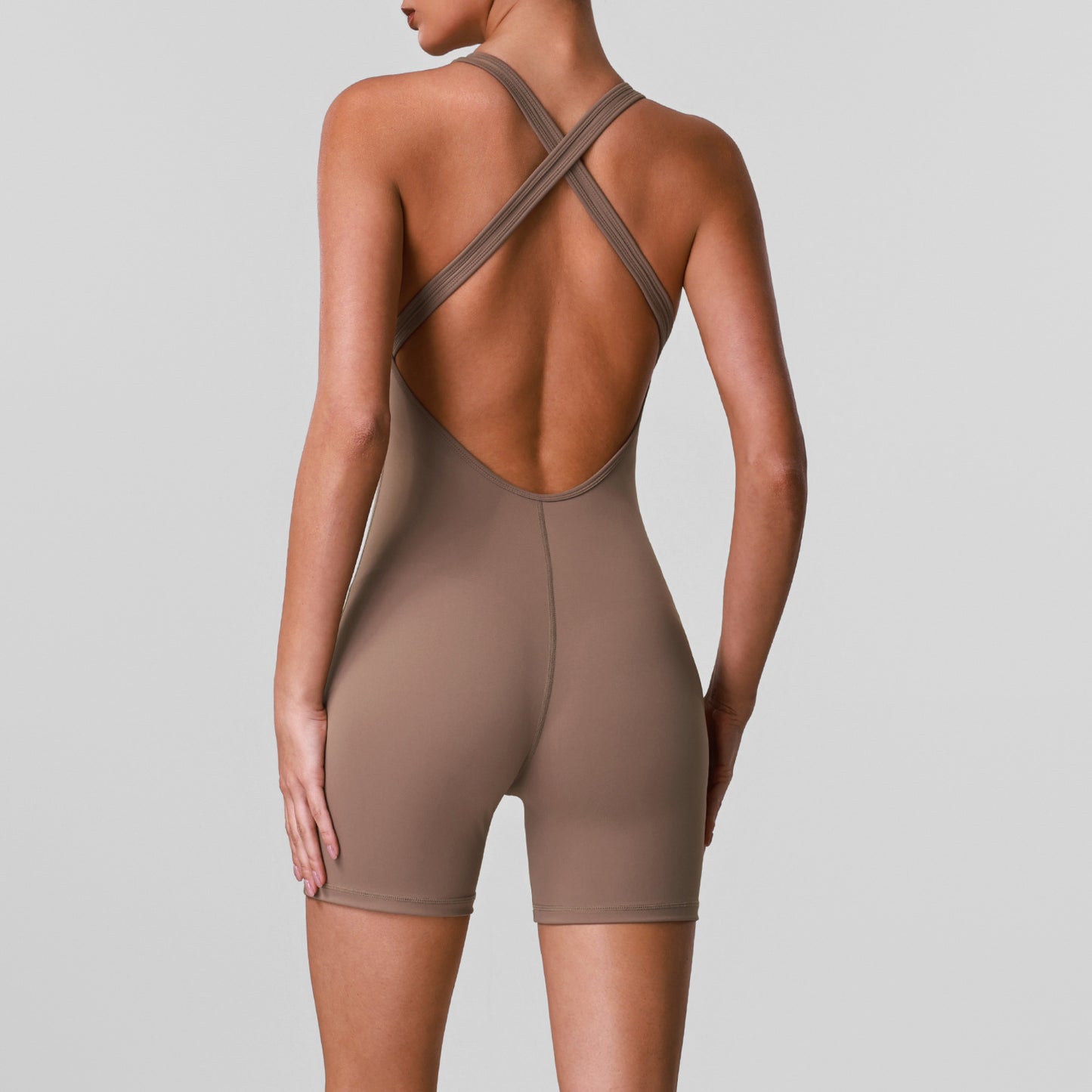 V-neck jumpsuit with chest cushion and quick drying yoga shorts