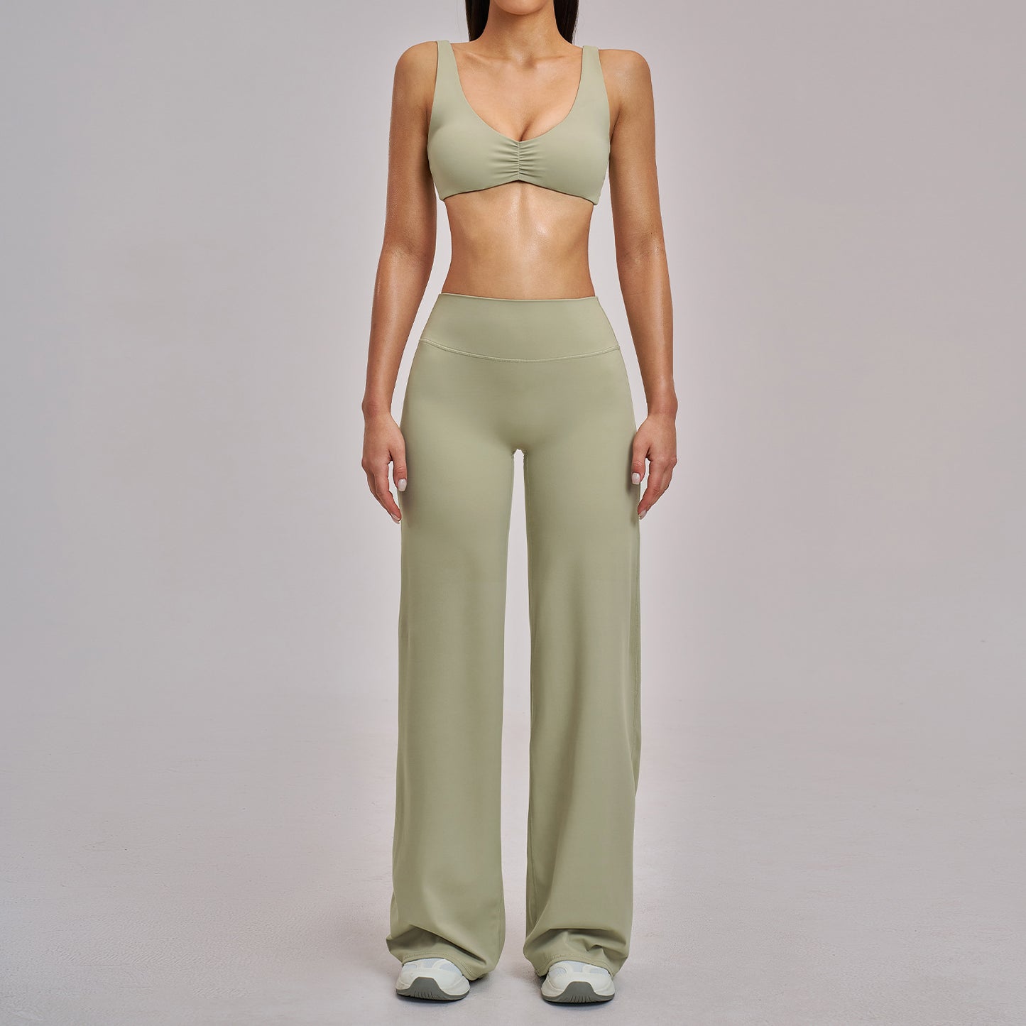 Quick-drying sports bras with wide-leg activewear set