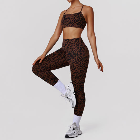 Women's sexy leopard print sports bras yoga set