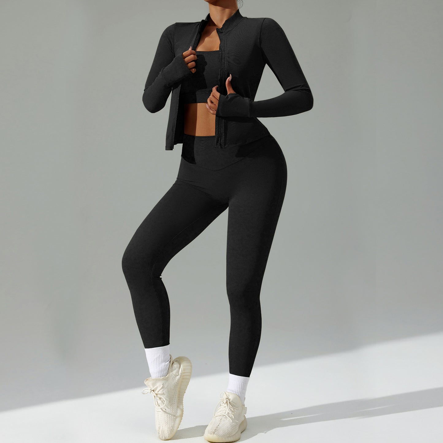 Women's cardigan running sportswear set - quick-drying fitness outfit three-piece set