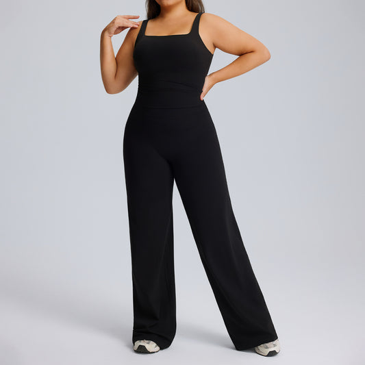 Plus-size straight-leg yoga pants set with high elasticity, breathable and quick-drying