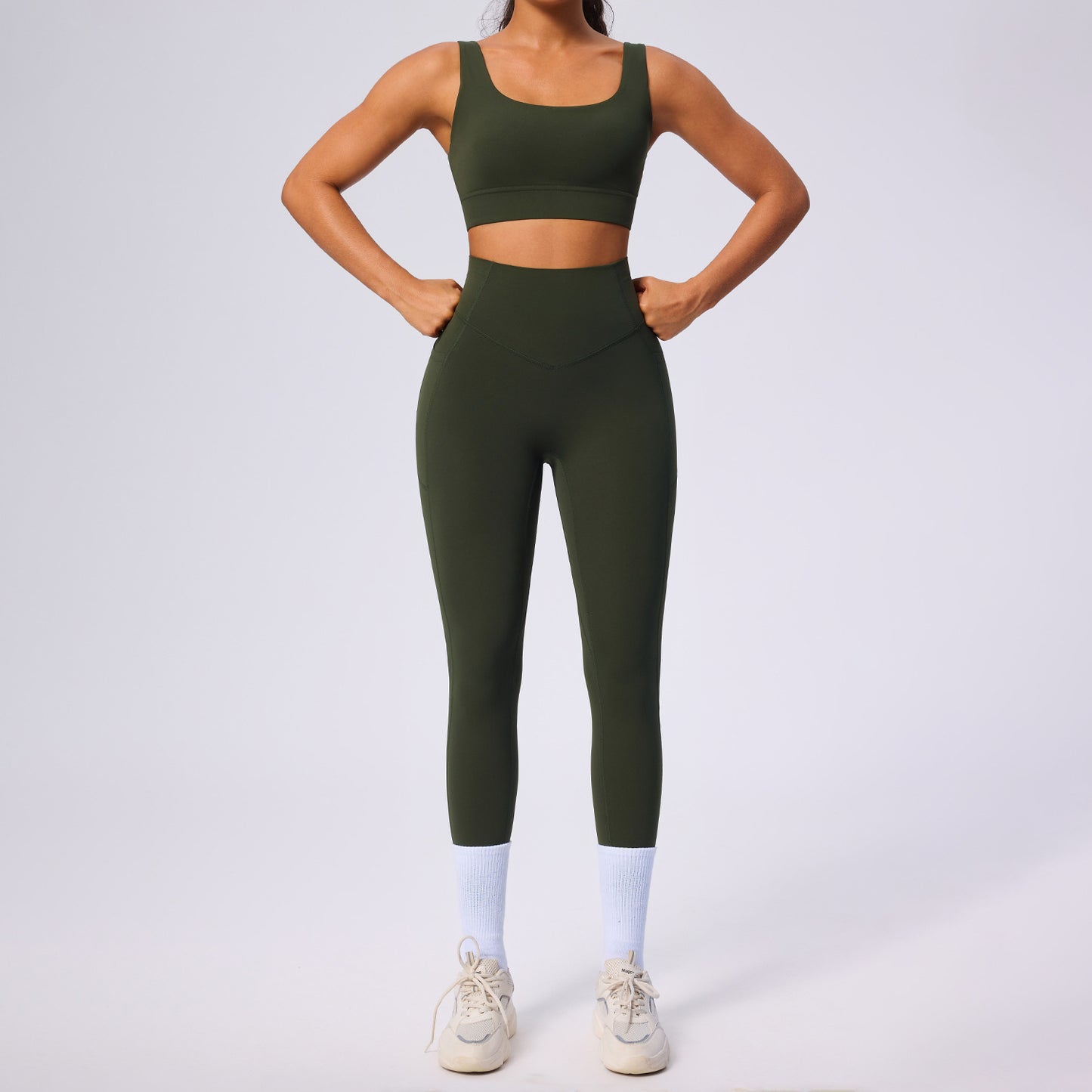 Women's high-waist shaping sport set with abdominal compression and pockets for yoga