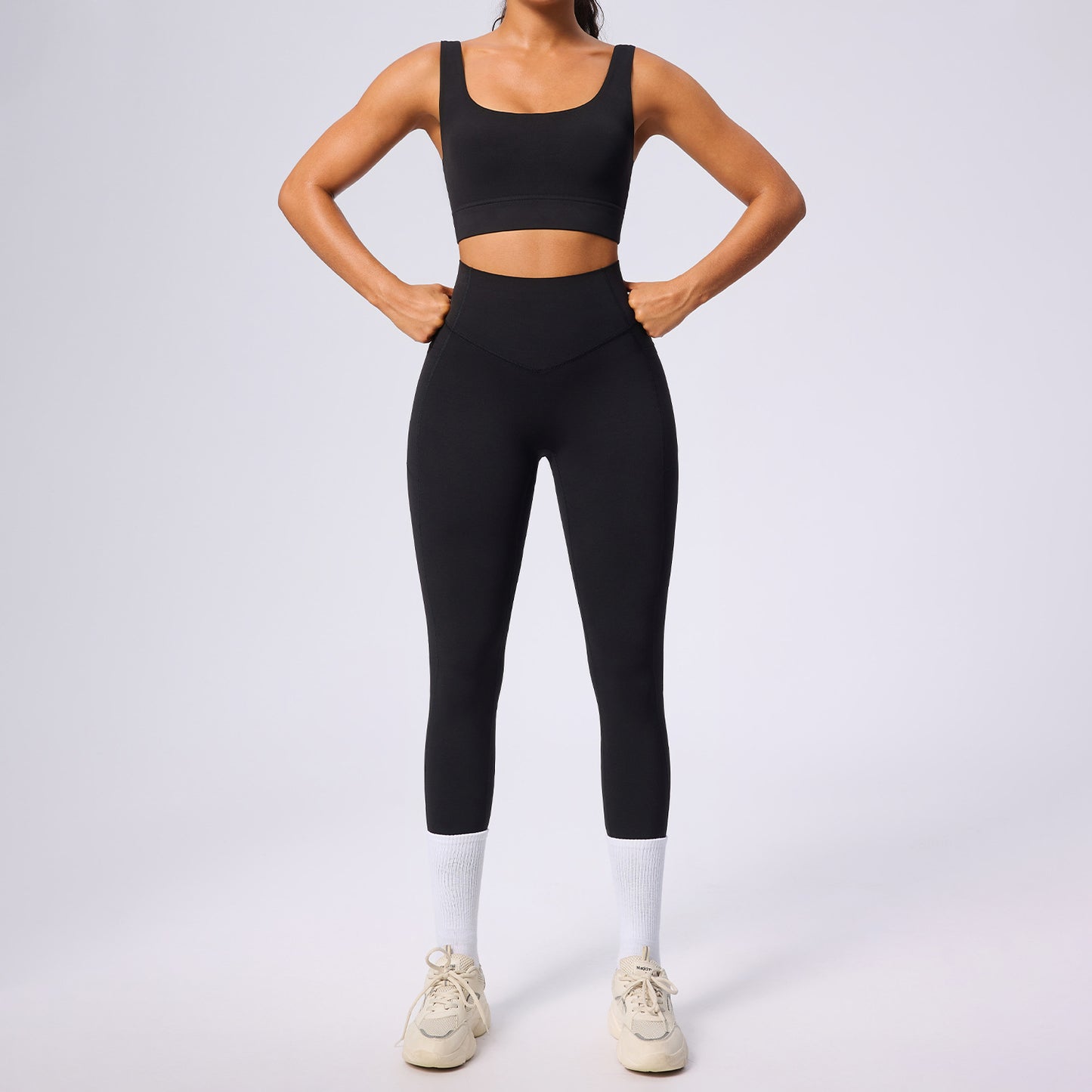Women's high-waist shaping sport set with abdominal compression and pockets for yoga