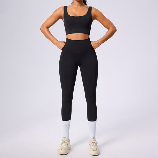 Women's high-waist shaping sport set with abdominal compression and pockets for yoga