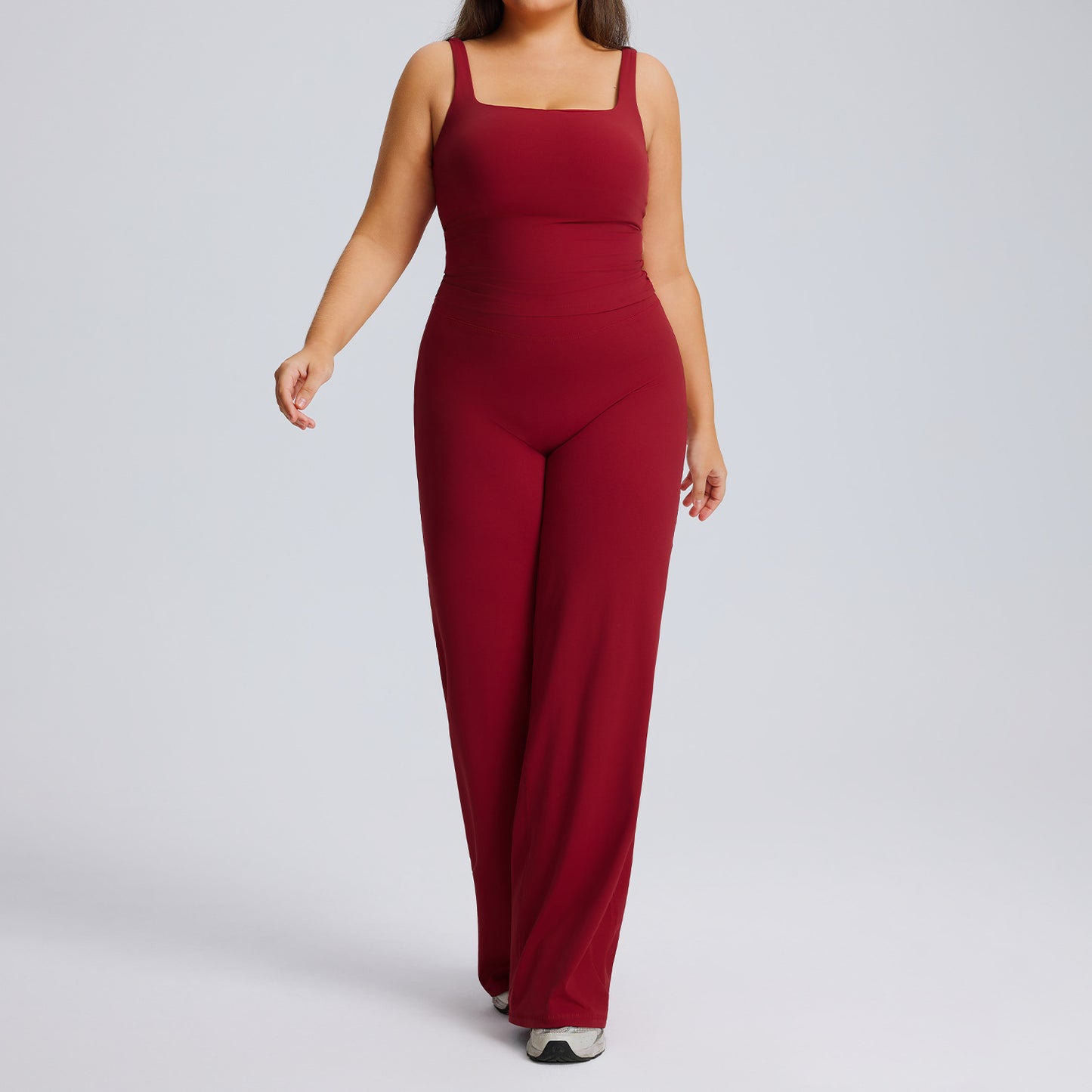 Plus-size straight-leg yoga pants set with high elasticity, breathable and quick-drying