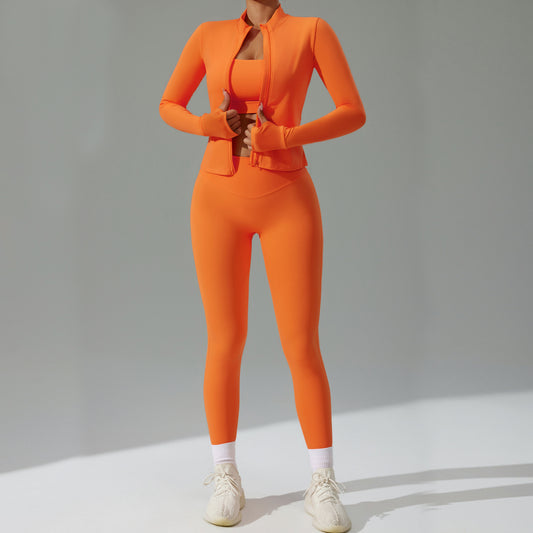 Women's cardigan running sportswear set - quick-drying fitness outfit three-piece set