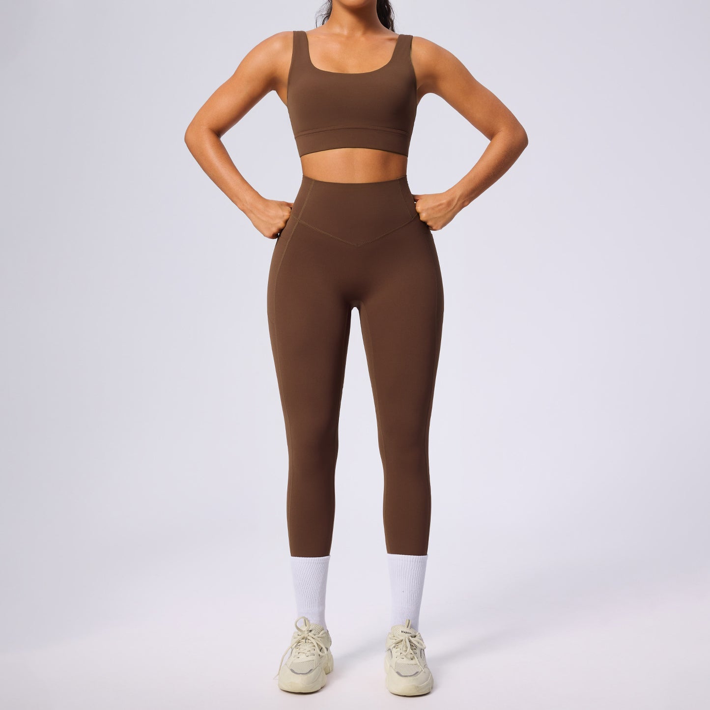 Women's high-waist shaping sport set with abdominal compression and pockets for yoga