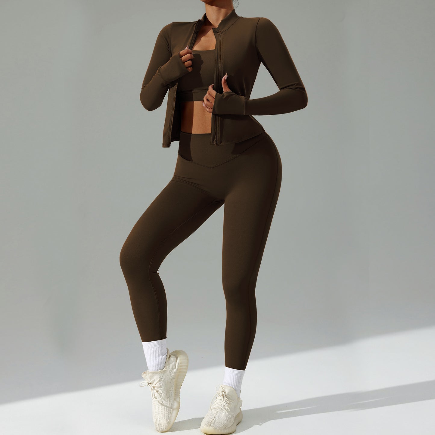 Women's cardigan running sportswear set - quick-drying fitness outfit three-piece set
