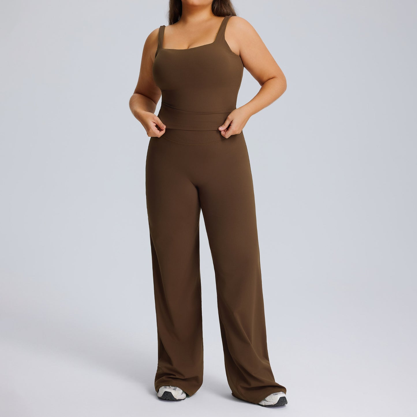 Plus-size straight-leg yoga pants set with high elasticity, breathable and quick-drying