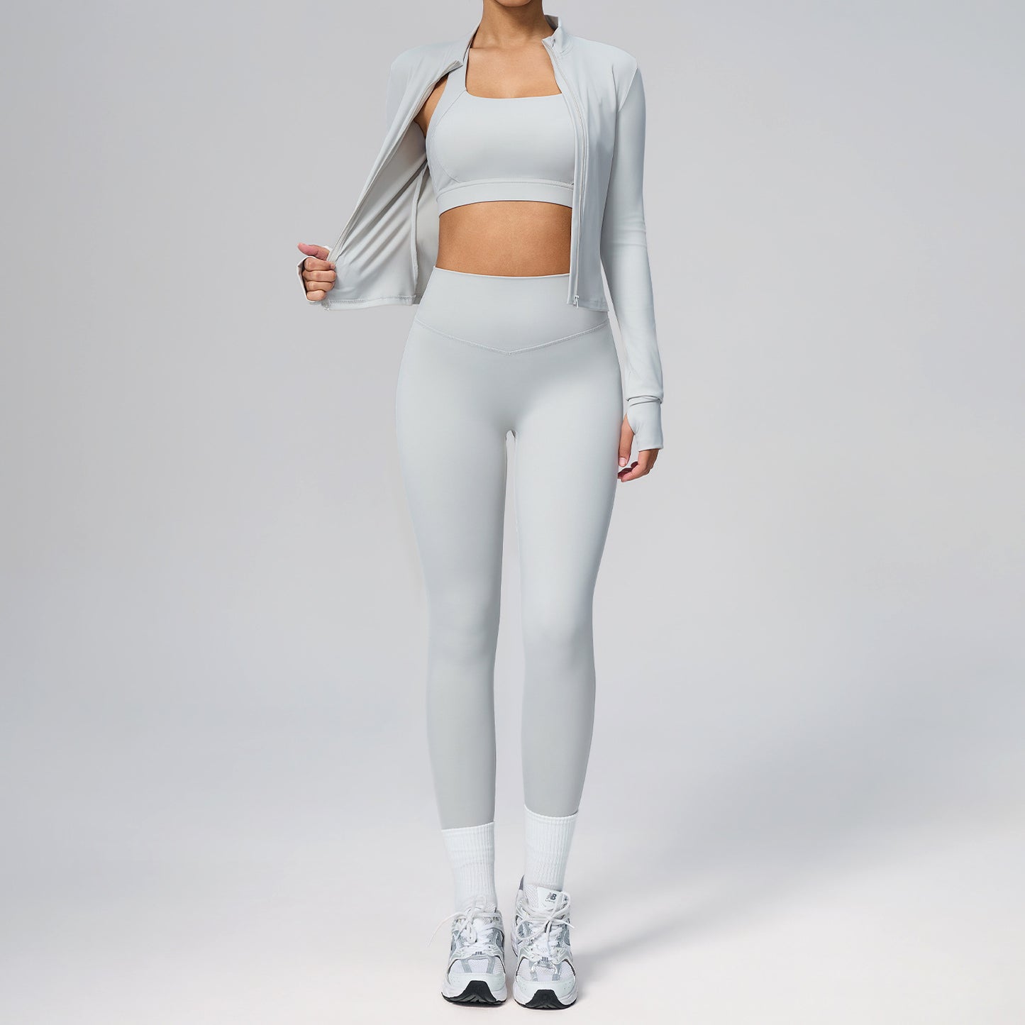 Women's cardigan running sportswear set - quick-drying fitness outfit three-piece set