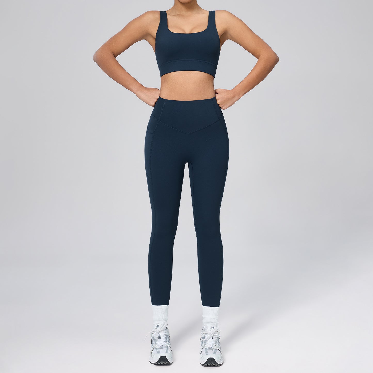Women's high-waist shaping sport set with abdominal compression and pockets for yoga