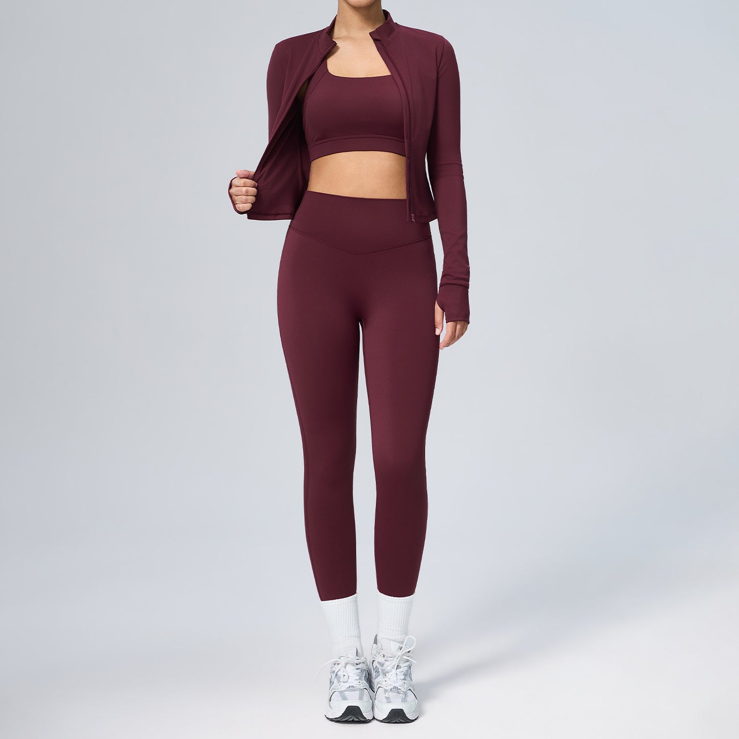Women's cardigan running sportswear set - quick-drying fitness outfit three-piece set