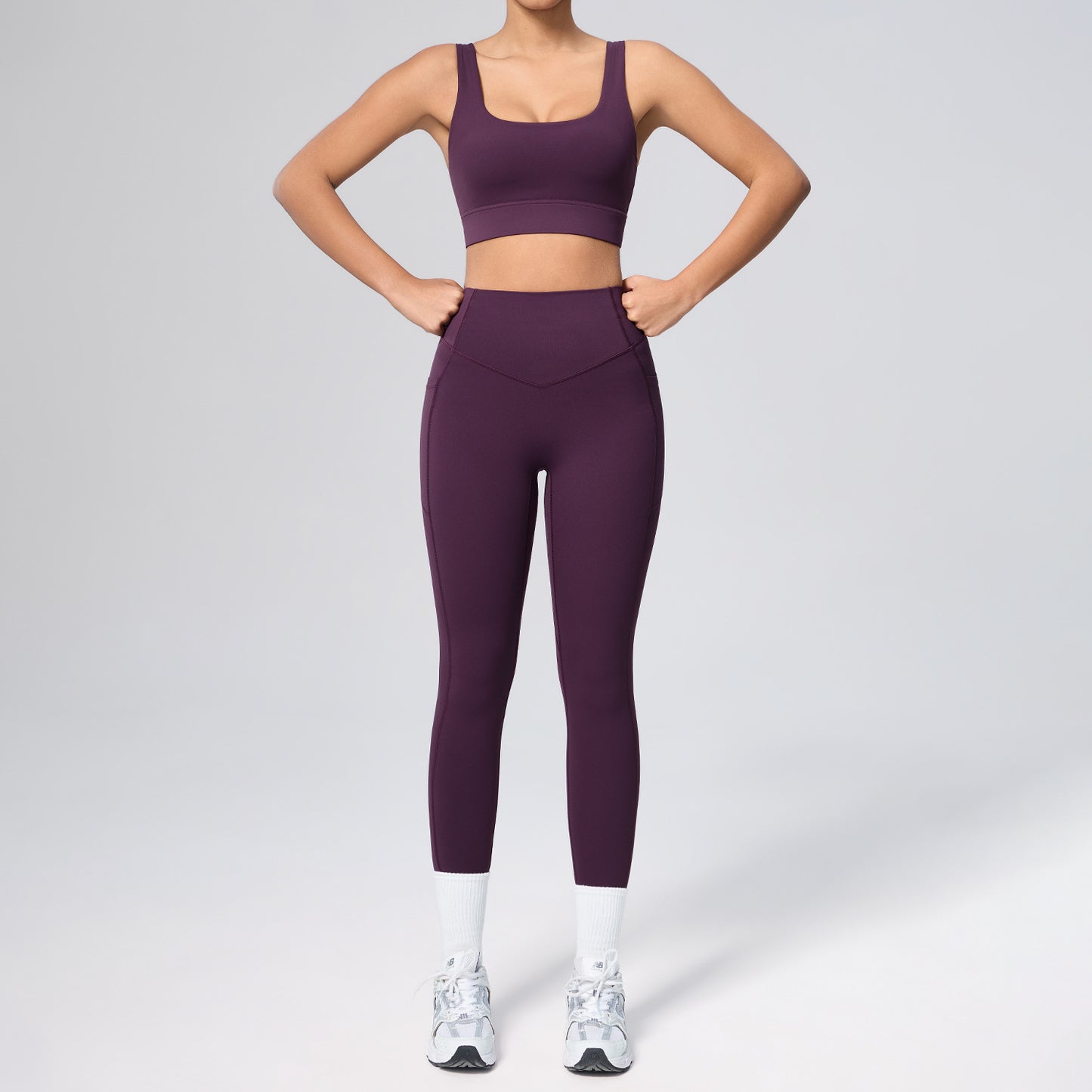 Women's high-waist shaping sport set with abdominal compression and pockets for yoga