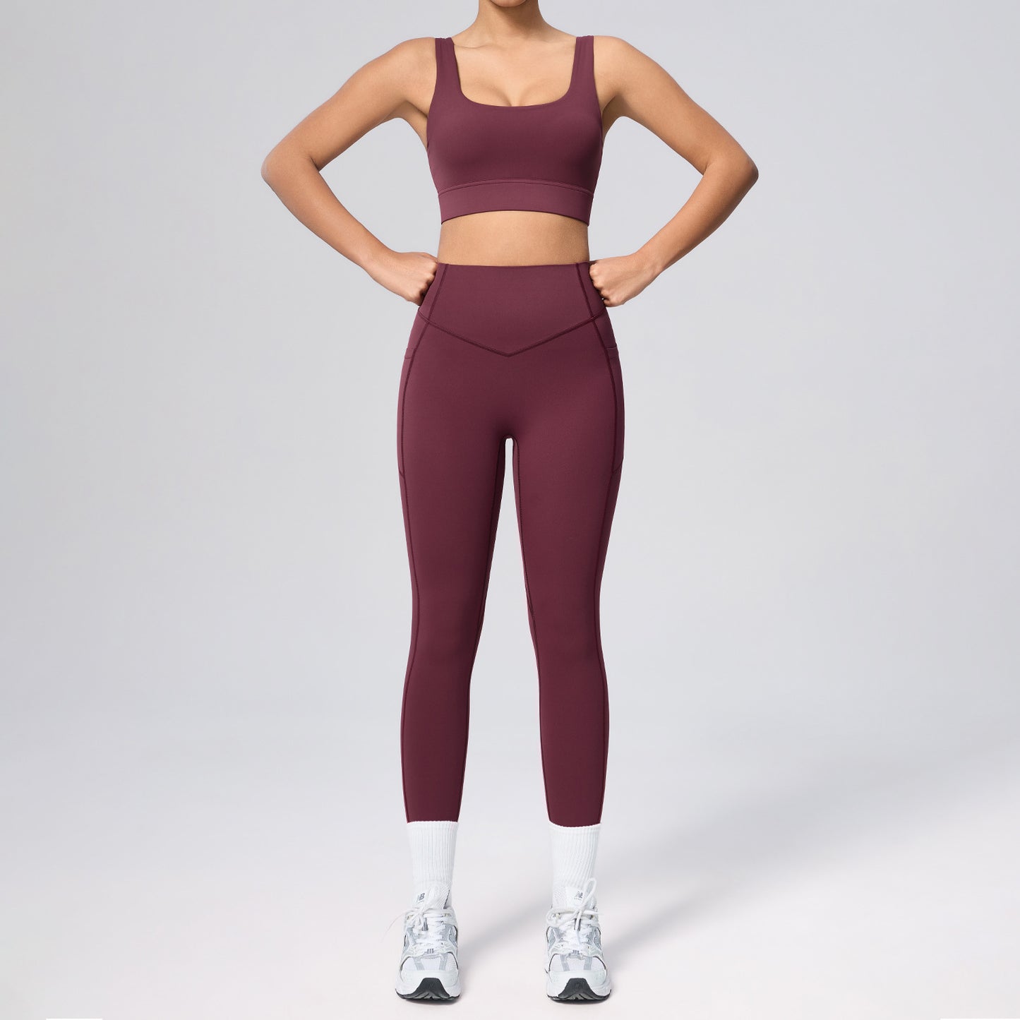 Women's high-waist shaping sport set with abdominal compression and pockets for yoga