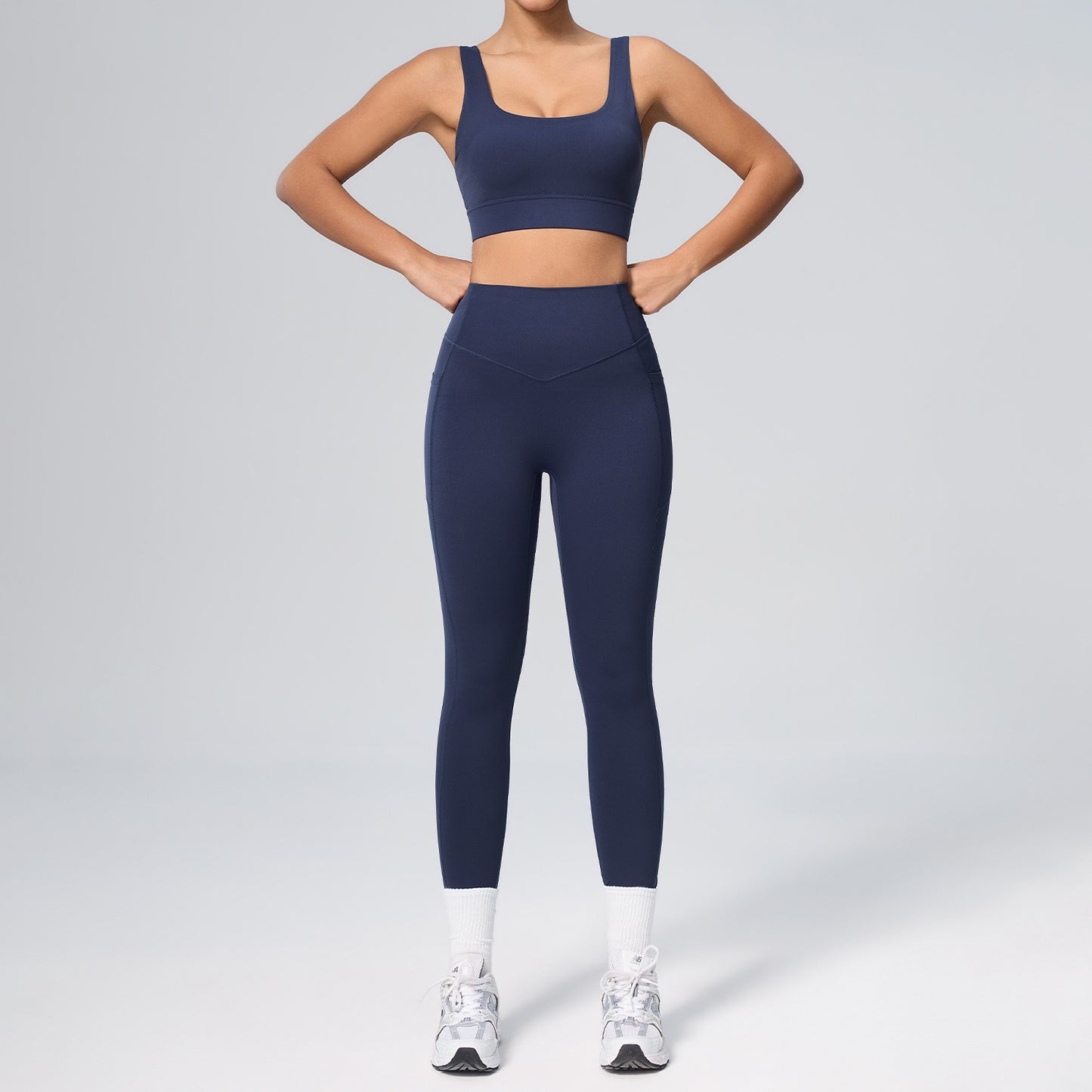 Women's high-waist shaping sport set with abdominal compression and pockets for yoga