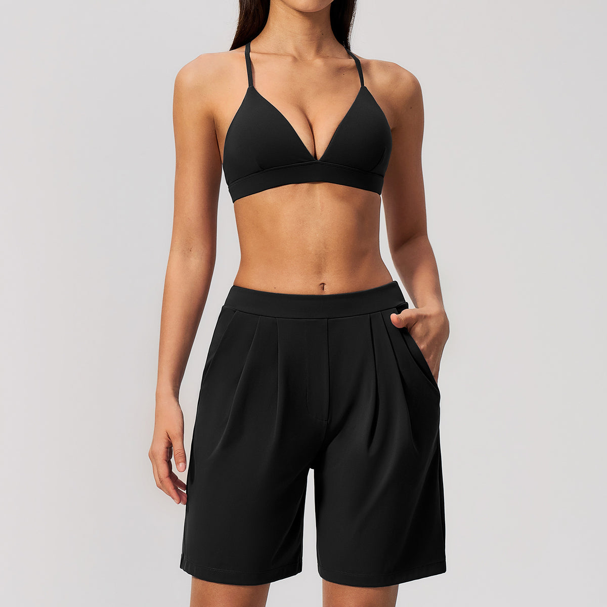 New crisscross back-strap shorts set