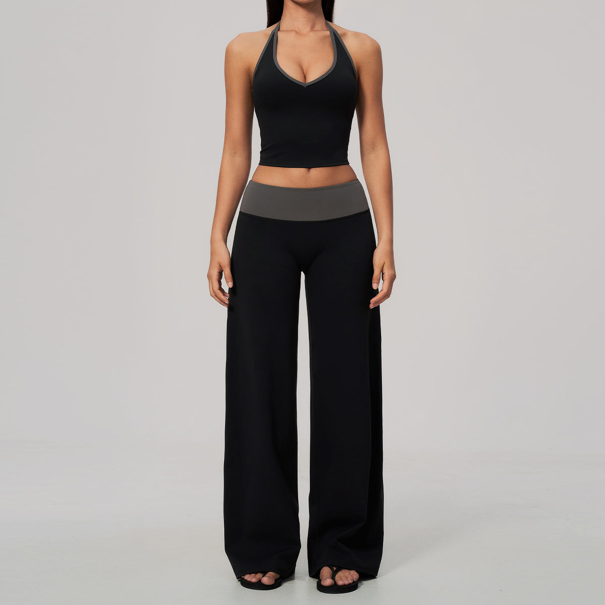 Halter neck color-blocked bras with high-waisted hip-lifting sports quick-drying pants set