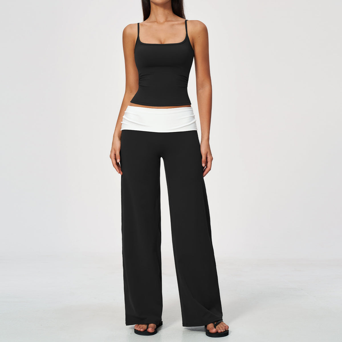 Color-blocked spaghetti strap bra with high-waisted, quick-drying sportswear, fitness yoga wear