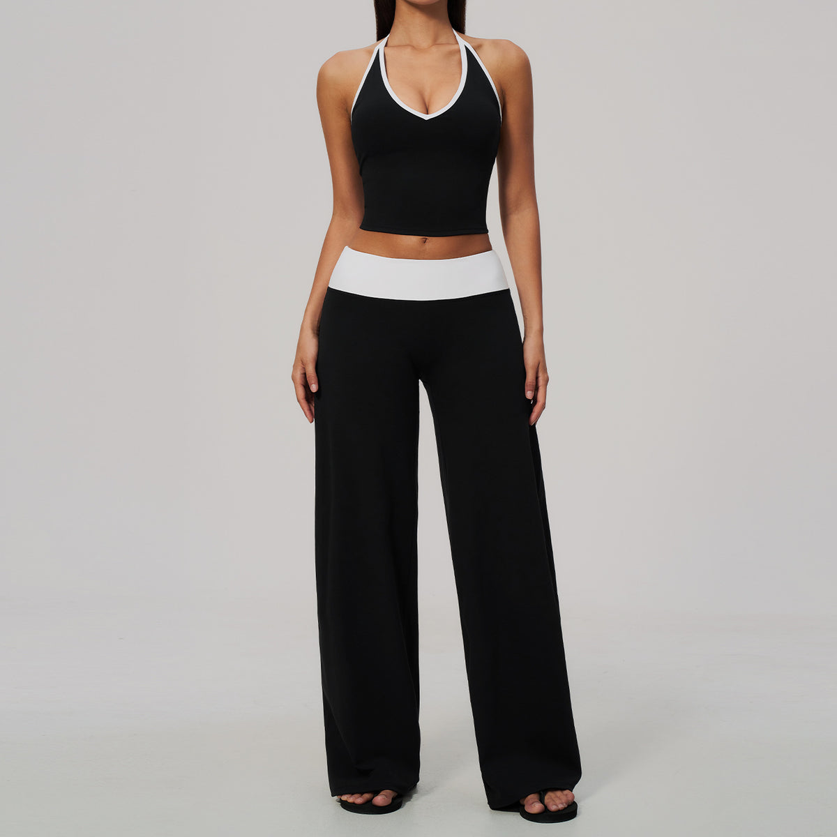 Halter neck color-blocked bras with high-waisted hip-lifting sports quick-drying pants set