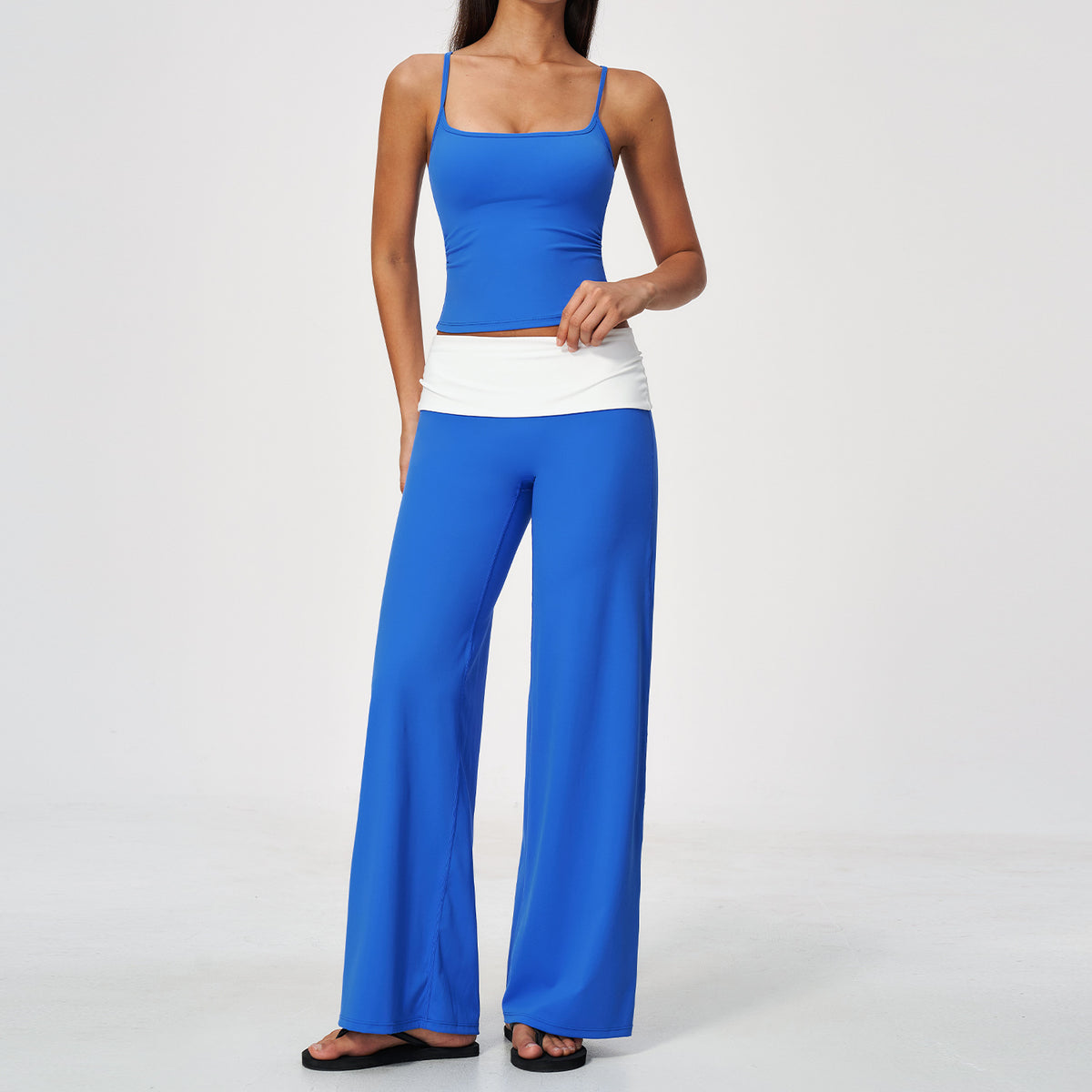 Color-blocked spaghetti strap bra with high-waisted, quick-drying sportswear, fitness yoga wear