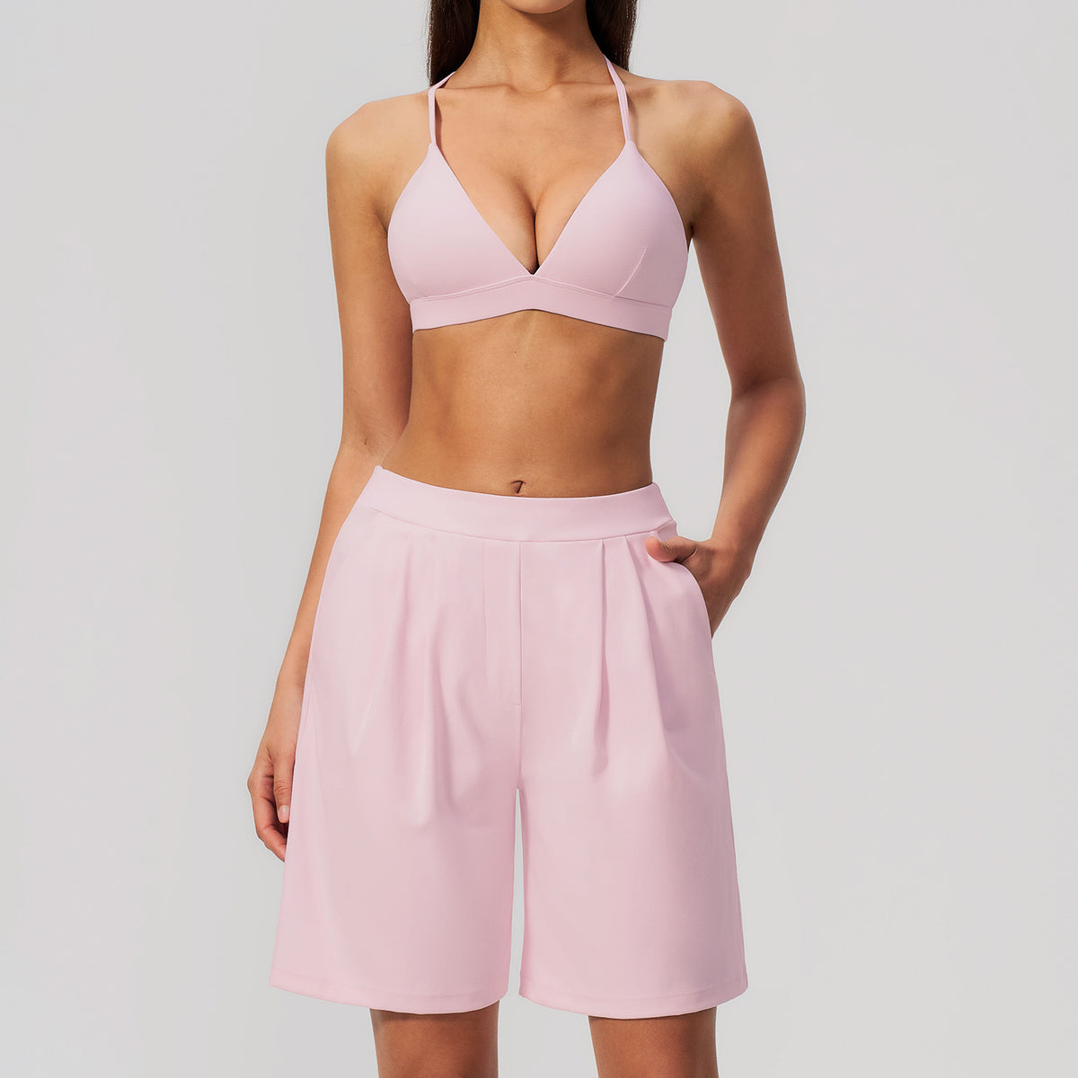 New crisscross back-strap shorts set