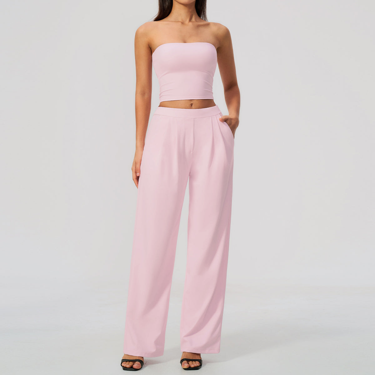 Stylish strapless breathable quick-drying high-waisted yoga pants set