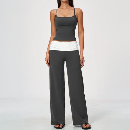 Color-blocked spaghetti strap bra with high-waisted, quick-drying sportswear, fitness yoga wear