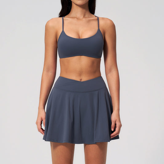 New Sports Backless Yoga Set, Anti-Exposure Faux Two-Piece Running Sports Skirt Set