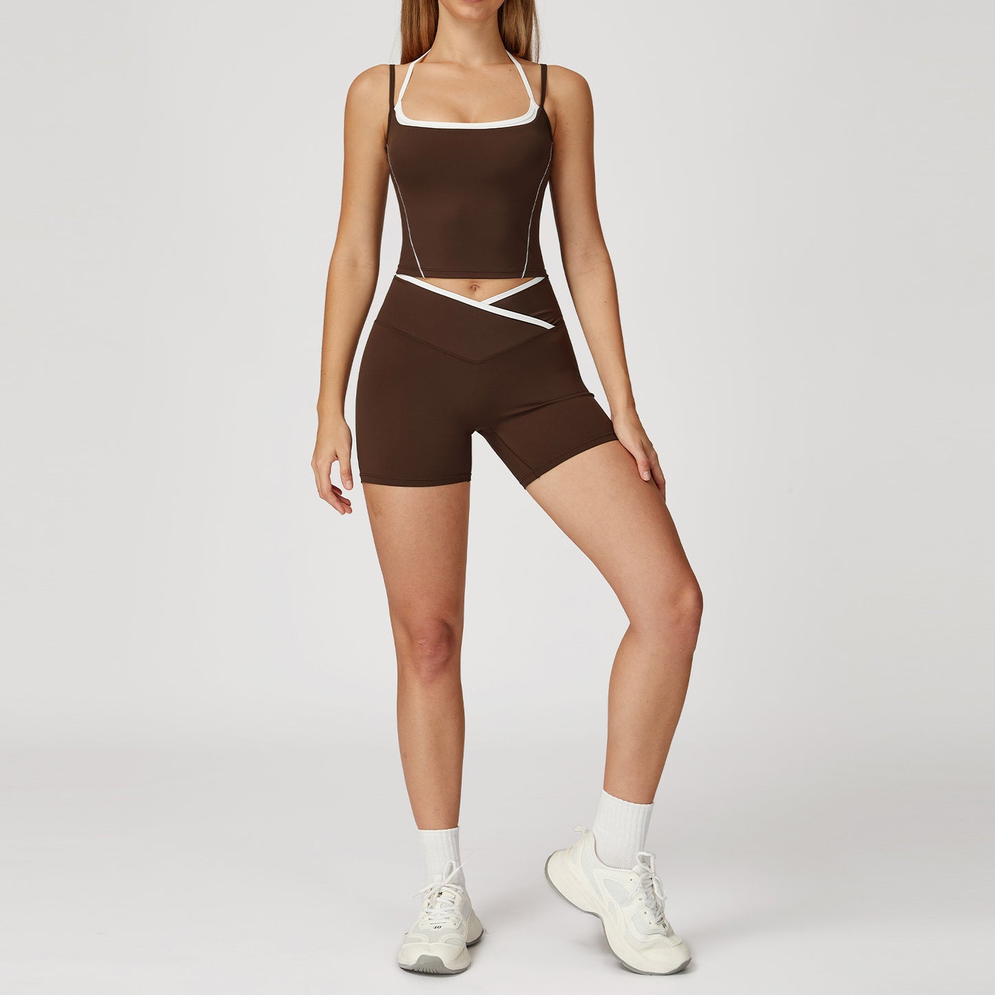 Women‘s Fake Two-Piece Bras with Shorts Yoga Set