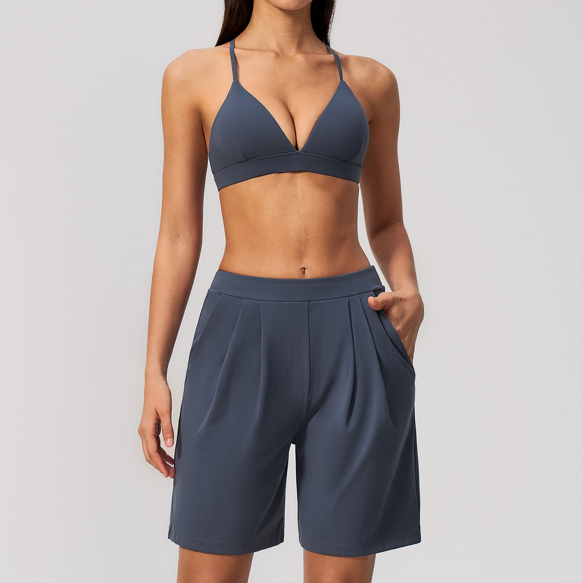 New crisscross back-strap shorts set