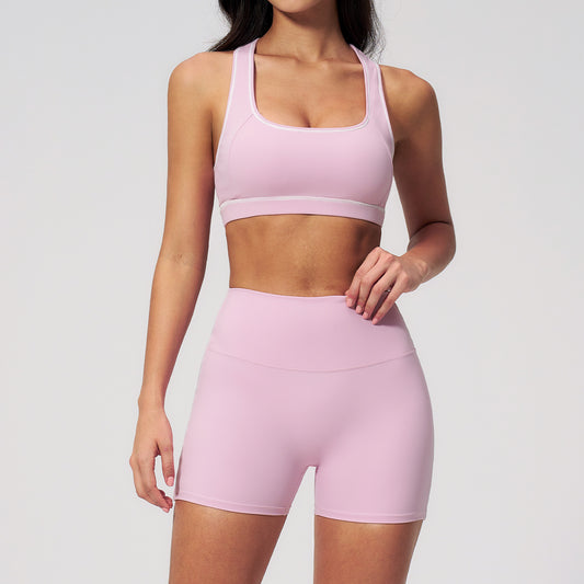 New quick-drying bra yoga set with premium elasticity and high-waisted sports shorts