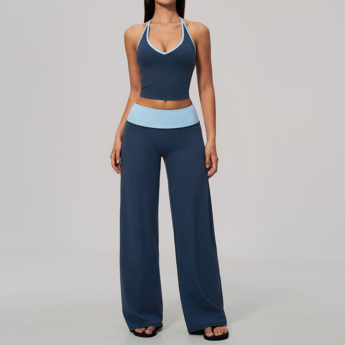 Halter neck color-blocked bras with high-waisted hip-lifting sports quick-drying pants set