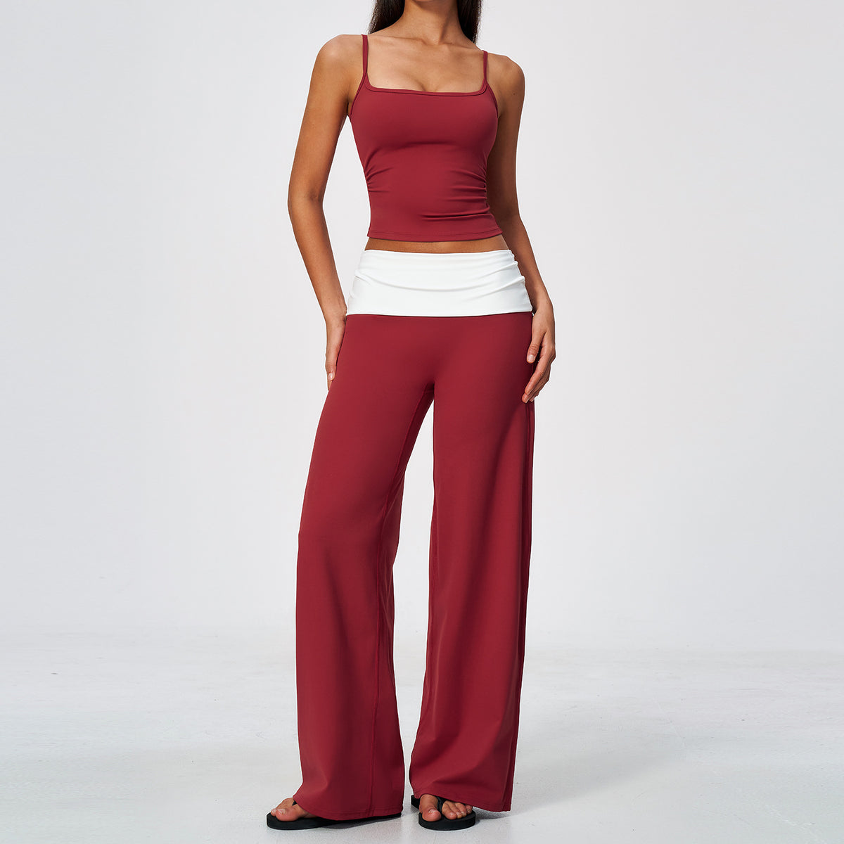 Color-blocked spaghetti strap bra with high-waisted, quick-drying sportswear, fitness yoga wear