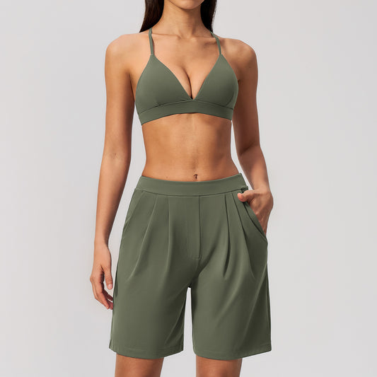 New crisscross back-strap shorts set