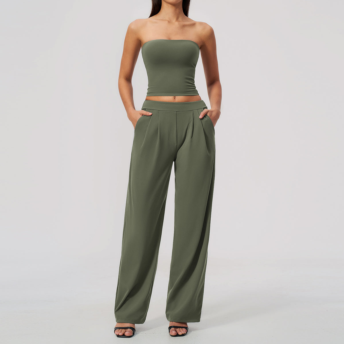Stylish strapless breathable quick-drying high-waisted yoga pants set