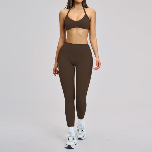 Over-the-shoulder backless yoga wear sports running fitness set